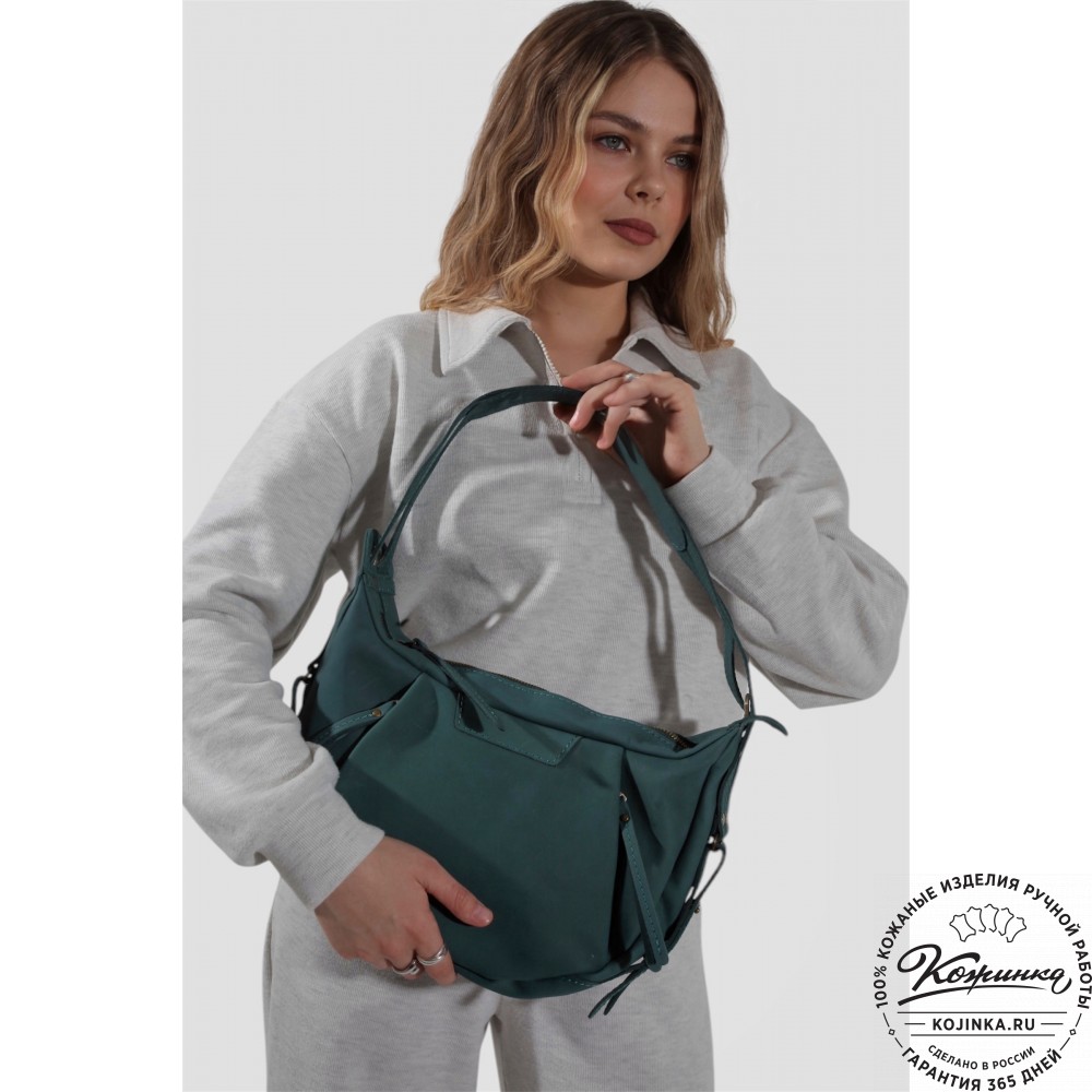 Женская кожаная сумка "Техас" (изумруд нубук)